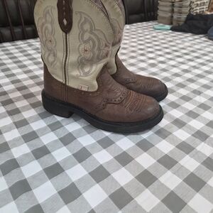 Justin Boots Brown and Cream Mid Calf Boots